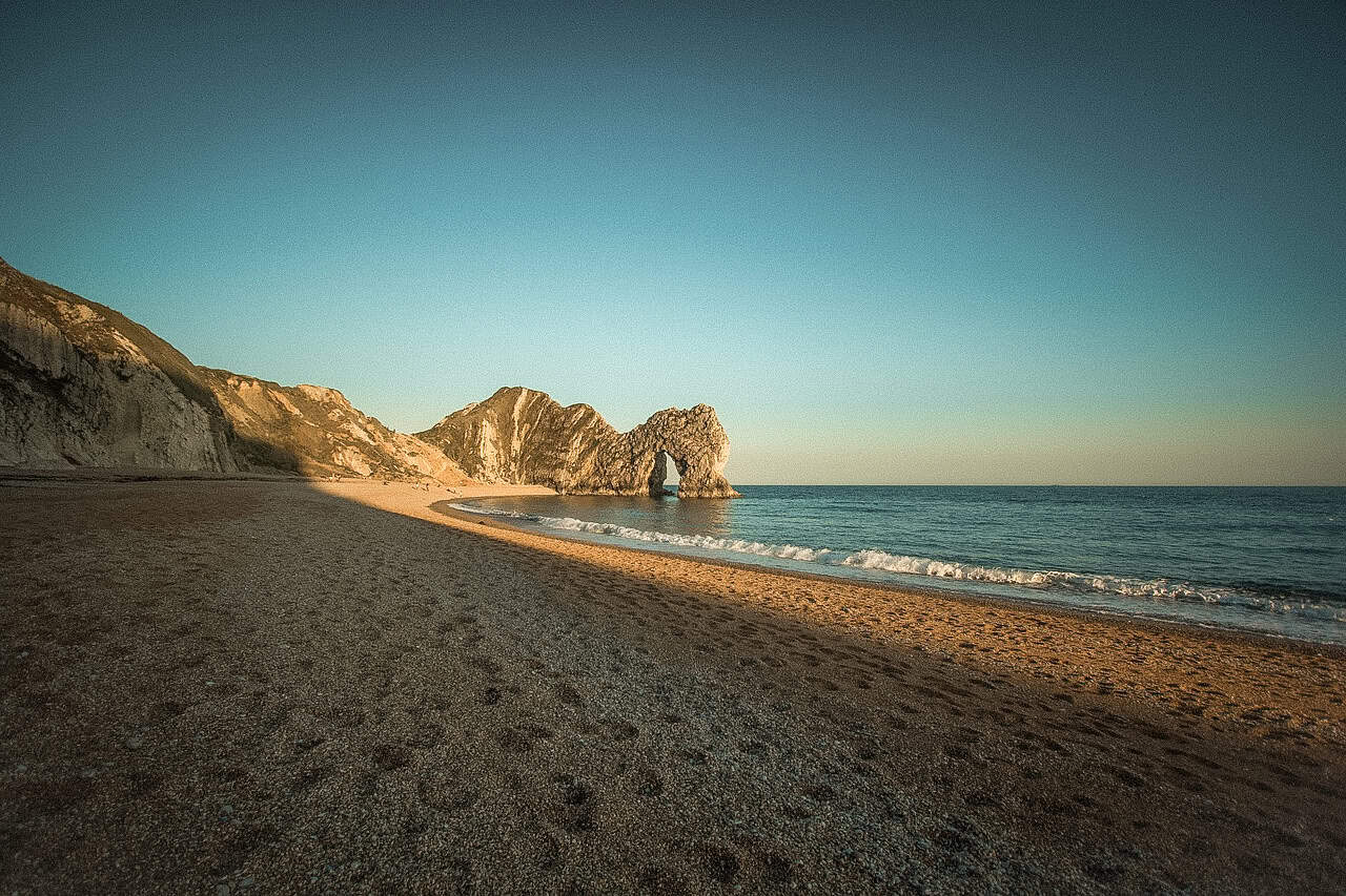 Durdle Door in Dorset with low sunlight