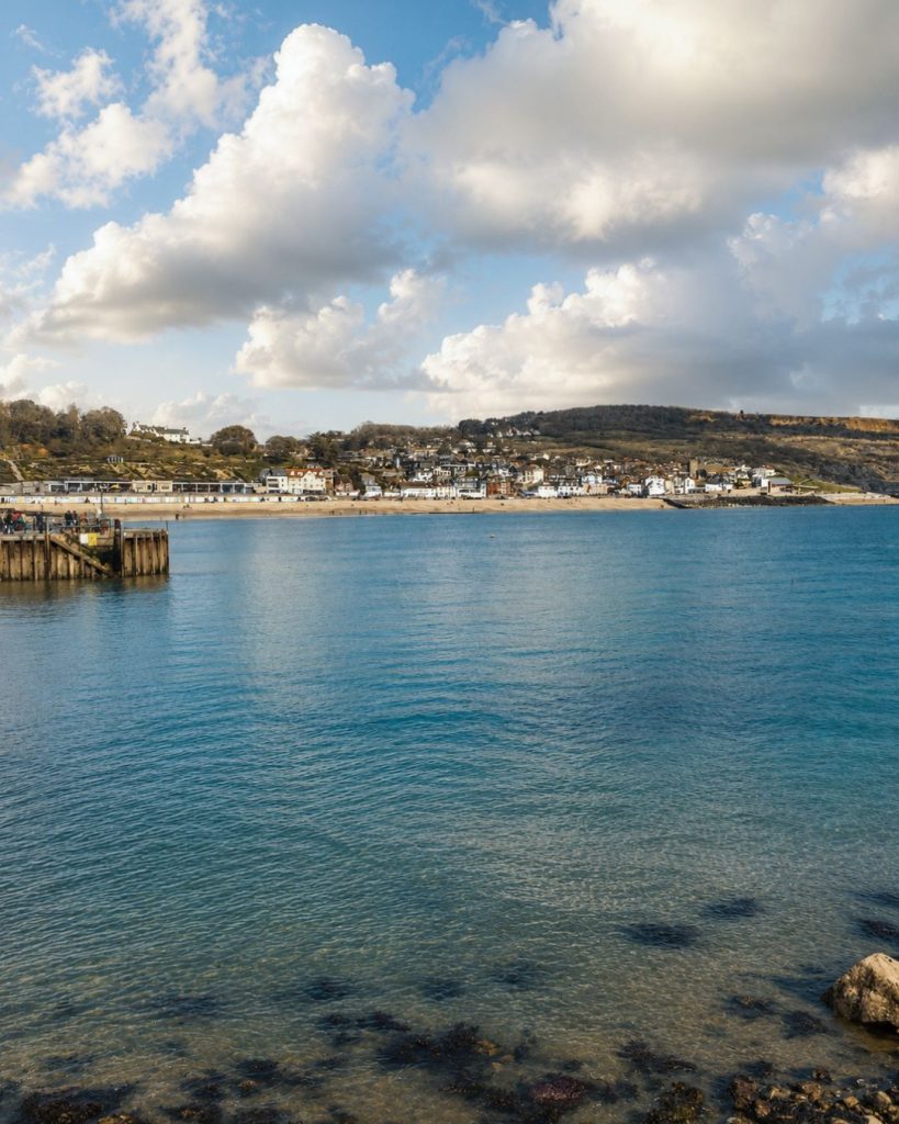 A view from the Cobb in Lyme Regis on a sunny day