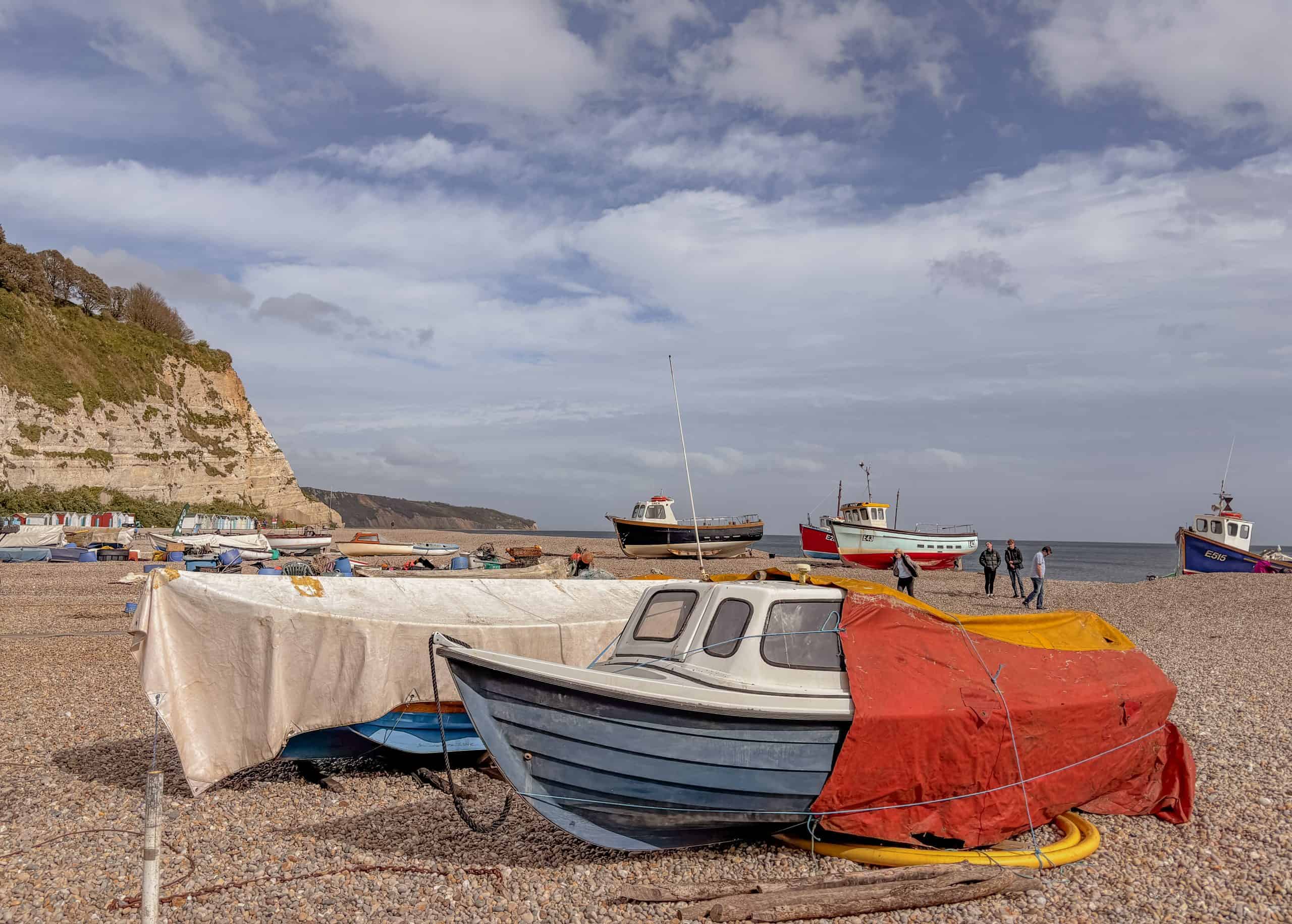 The colourful boats on the shores of Beer in Devon