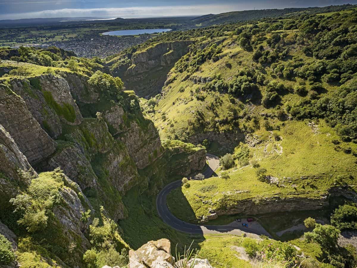 Beautiful view from Cheddar Gorge looking down on to the road below in Somerset