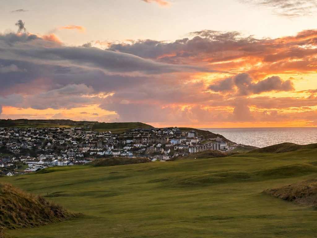 The beautiful view over Padstow in Cornwall at sunset