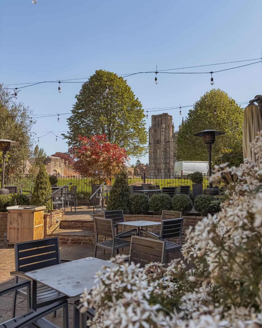 The outdoor area at The Swan Hotel in Wells, Somerset